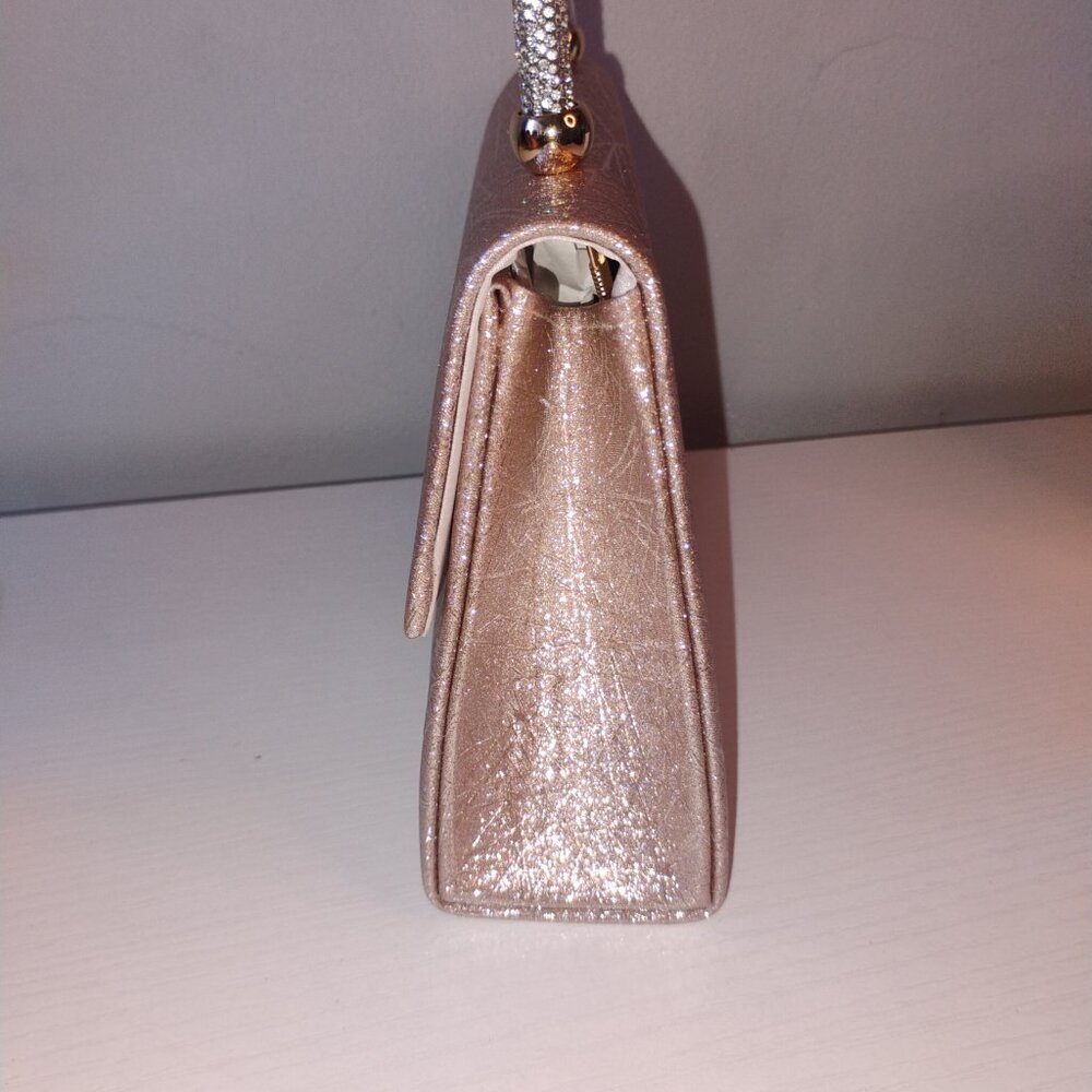 Rose Gold Glitter Crossbody Evening Bag w Rhinestone handle - Picture 4 of 4